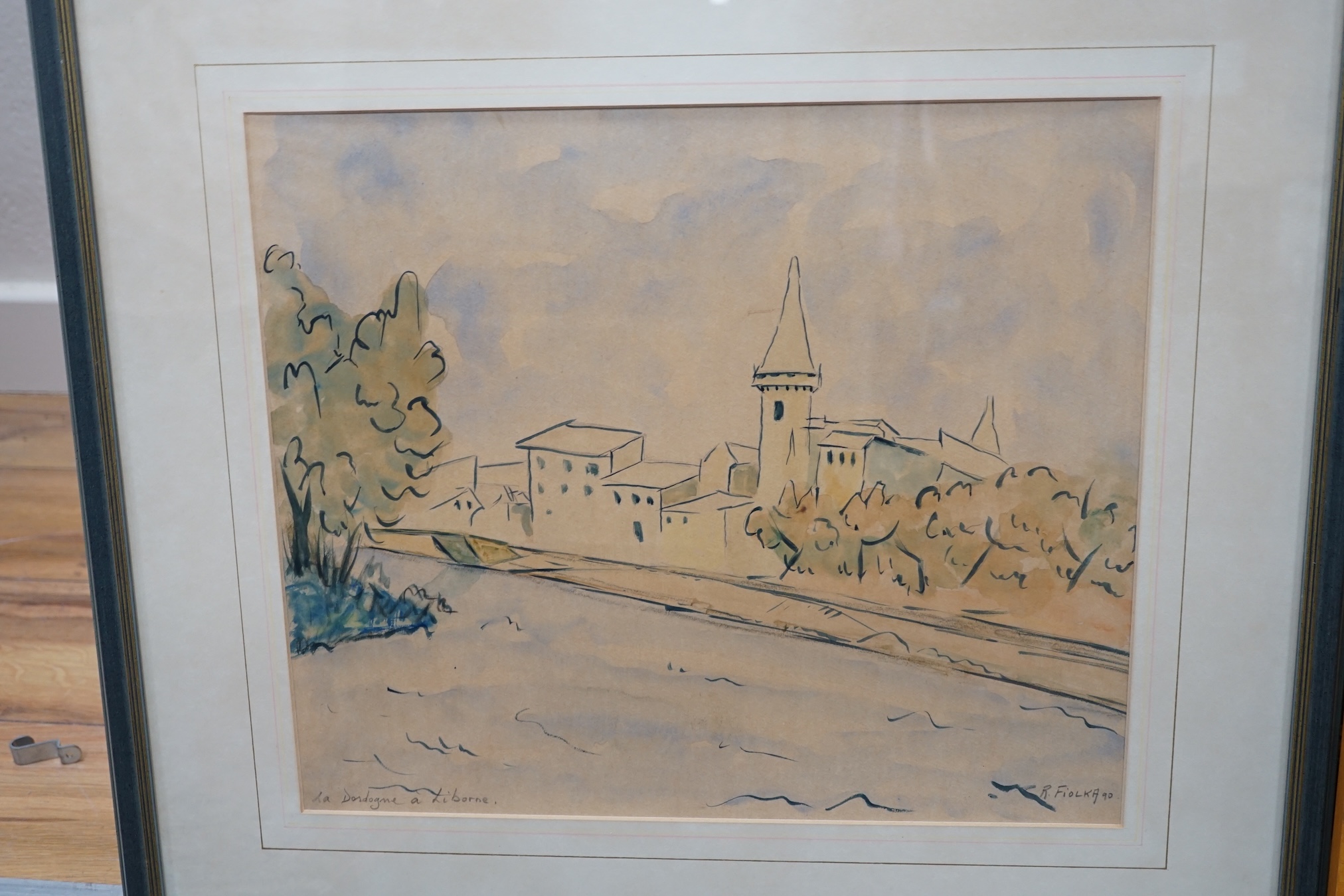 R. Fiolka, two ink and watercolours, 'George Sands’ House', signed and dated ‘90 and 'La Dordogne à Liborne', signed and dated ’90, largest 34 x 39cm. Condition - fair to good, some discolouration
